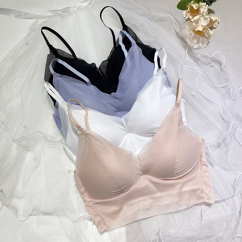 Summer white mesh yarn harness Breasted Latex Cotton Bra Beauty Back 100 Hitch Comfort Fixed Integral Cup Underwear