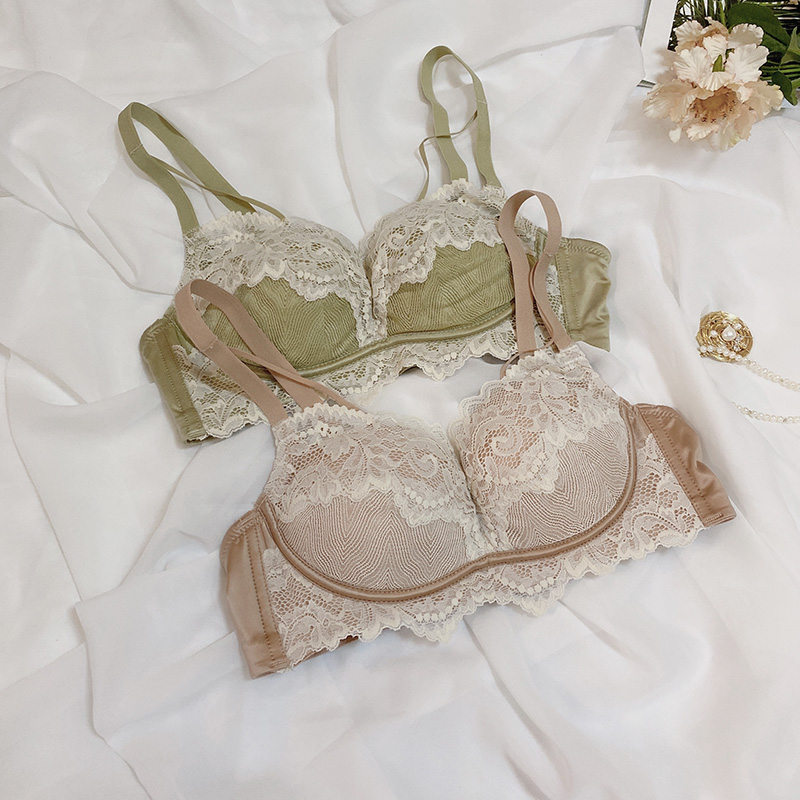 Sexy lace small cute style lingerie suit comfort no steel ring small chest not empty cup side to collect anti-walking light bra