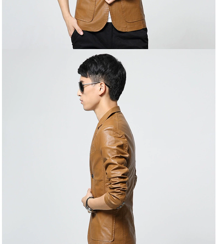 Fat Oversized Men Leather Jacket Slim Casual Teen Short Motorcycle Leather Leather Suit Suit - Quần áo lông thú