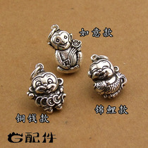 Promotional handmade DIY pendant koi monkey red rope bracelet baby necklace 925 sterling silver accessories wishful copper coin pendant