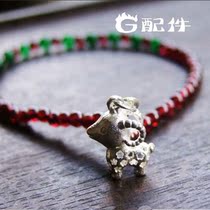 (G accessories) original design natural garnet green agate 925 sterling silver three-dimensional small sheep anklet Pleasant Goat