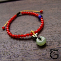(G accessories) original New Year red agate and Tian jade safe buckle handmade bracelet female New Year gift