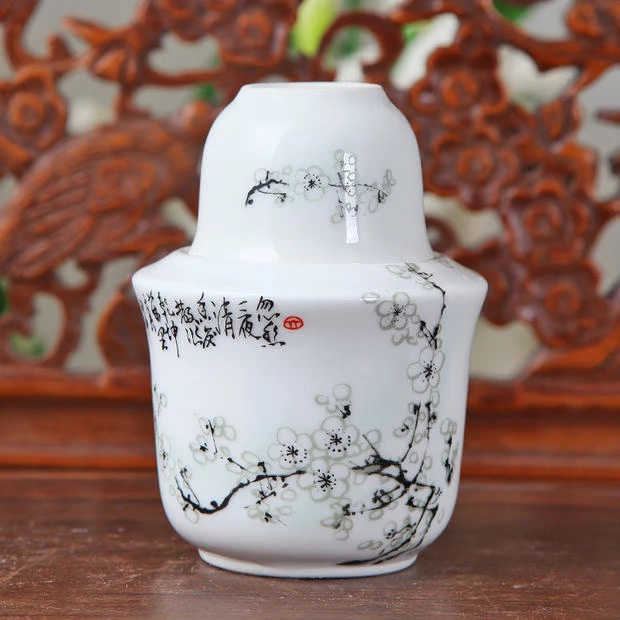 2 ly rượu ấm ấm gốm rượu vang nóng đặt hai ly rượu ấm ấm gốm sứ trắng bộ ly uống rượu cao cấp
