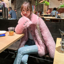 GG girl Toka leather wool one cashmere coat 2021 New lamb fur coat women Young