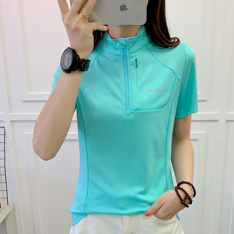 2021 summer women's outdoor short-sleeved stand-up collar quick-drying clothes quick-drying running fitness sports T-shirt perspiration and breathable