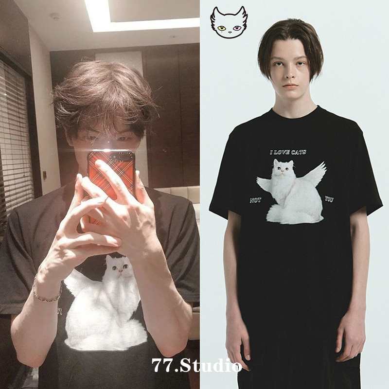 spot goods!NCT Park Zhisheng/Luo Yimin ЮжнаяKorea покупка itzavibe Ангел котенка напечатанная майка короткий рукав