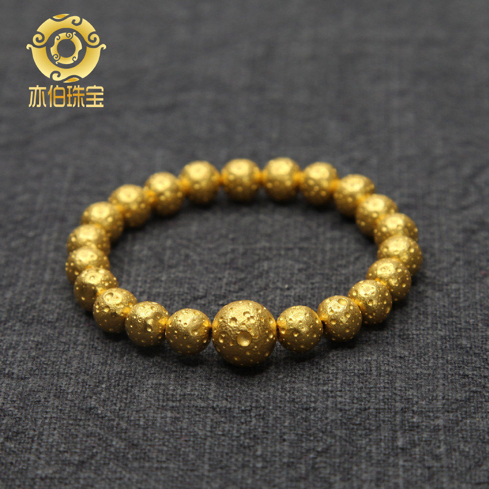 Yibo 24K ancient hand-engraved gold 999 foot gold planet bead lotus bead bracelet bracelet with bead necklace pendant