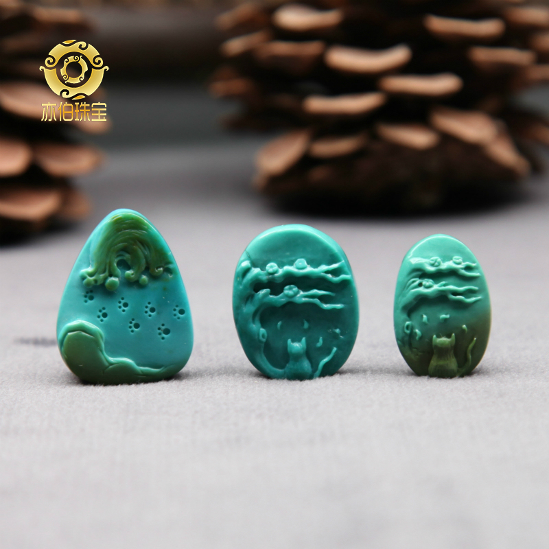 Original Design Turquoise from Yibo's Natural Ore, High-Quality Porcelain-Like Jelly Material, Hand-Carved Wanderer Coin, Cute Accessory