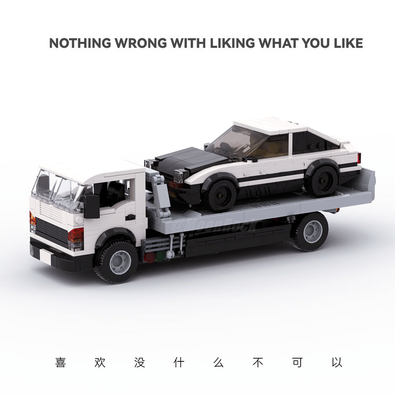 Pinbo Building Blocks Toyota Ae86 Sports Car Flatbed Truck Trailer Container Car Assembly Toy Model