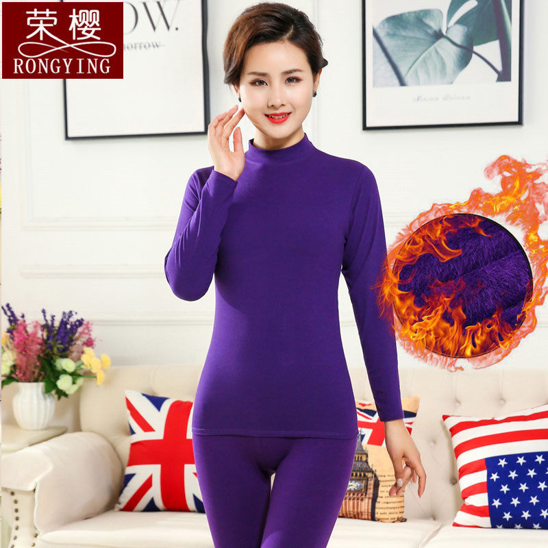Self-calorific heating clothes female style plus suede thickening in high collar middle-aged autumn clothes sanitary pants not down velvet suit winter