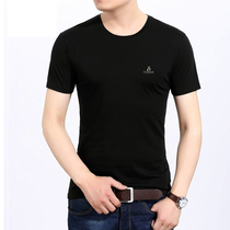 Summer new middle-aged man big code short sleeve T-shirt round neckline silk light cotton thin section pure color half-cut sleeves Compassionate Black