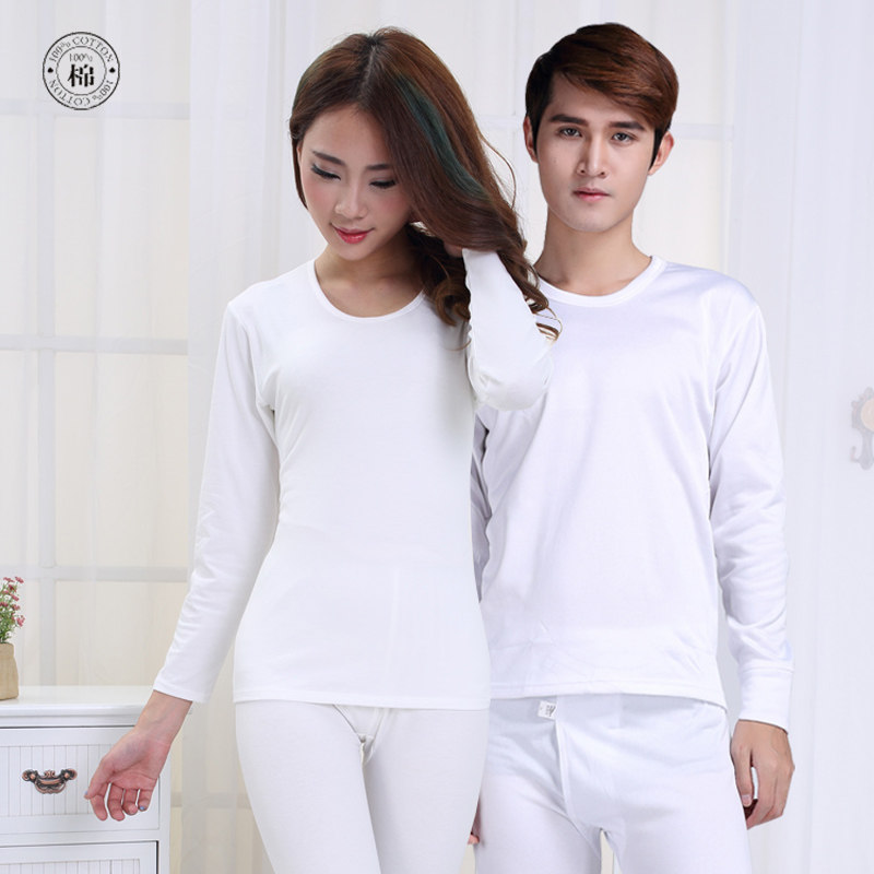 Autumn clothes sanitary pants All pure cotton Men's and women's underwear suit thin calorific clothes mid-aged autumn and summer white