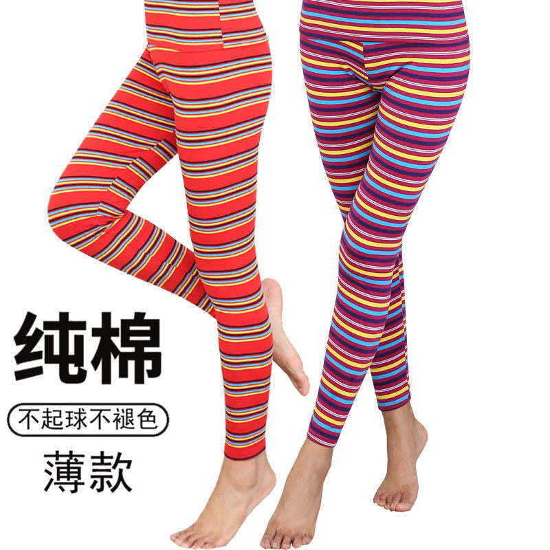 Autumn middle-aged women striped sanitary pants single cotton large size plus fat increase mom elastic inner pants Inner pants