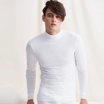Mens middle high neck plus velvet T-shirt pure white ultra-thin thermal underwear thin velvet autumn jacket with velvet base shirt