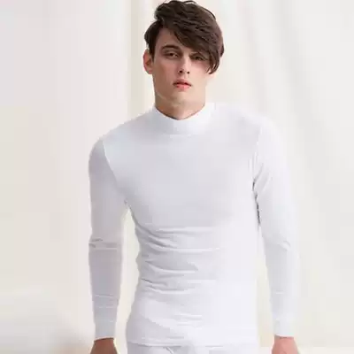 Men's mid-high neck plus velvet T-shirt Pure white ultra-thin heating coat thin velvet autumn coat top plus velvet bottoming shirt