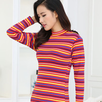 2017 Jung Cherry New Pure Cotton Thread Clothing Spring Summer Womens Dress Undershirt Striped Long Sleeve T-shirt Mid-Aged Minimalist Blouse