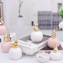 Small animal spherical jewelry box earrings earring ring storage box ceramic jewelry box girl heart dressing table ornaments