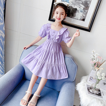 Hong Kong girls bubble sleeve dress 2021 summer new foreign children little girl in the big child princess skirt