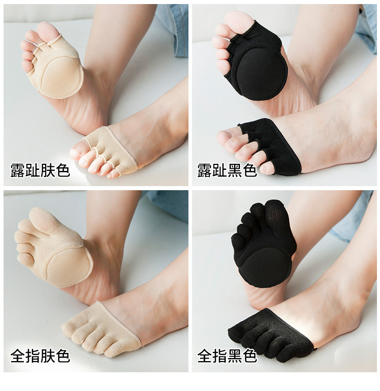 Năm ngón tay vớ nữ mùa hè phần mỏng sợi tre thảm cotton mở toe nửa palm socks set vô hình nửa nửa vớ ngón chân