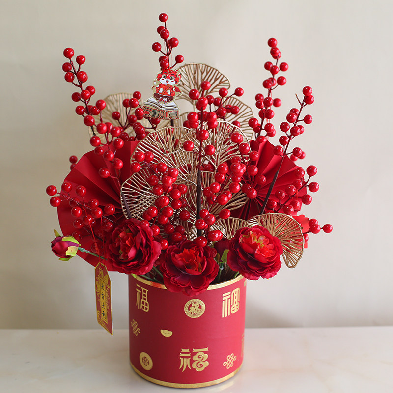 Fat Fortune Fruit Simulation Flower Red Fruit Fake Flower Decoration Living Room TV Cabinet Dining Table Home Decoration Opening Flower Arrangement