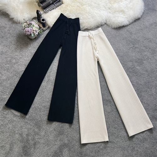 Демисезонные розовые трикотажные штаны для отдыха, высокая талия, оверсайз, свободный прямой крой, увеличенная толщина