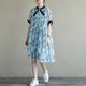 Naturally produced loose large size retro leaf print chiffon mid-length shirt dress summer QA1075