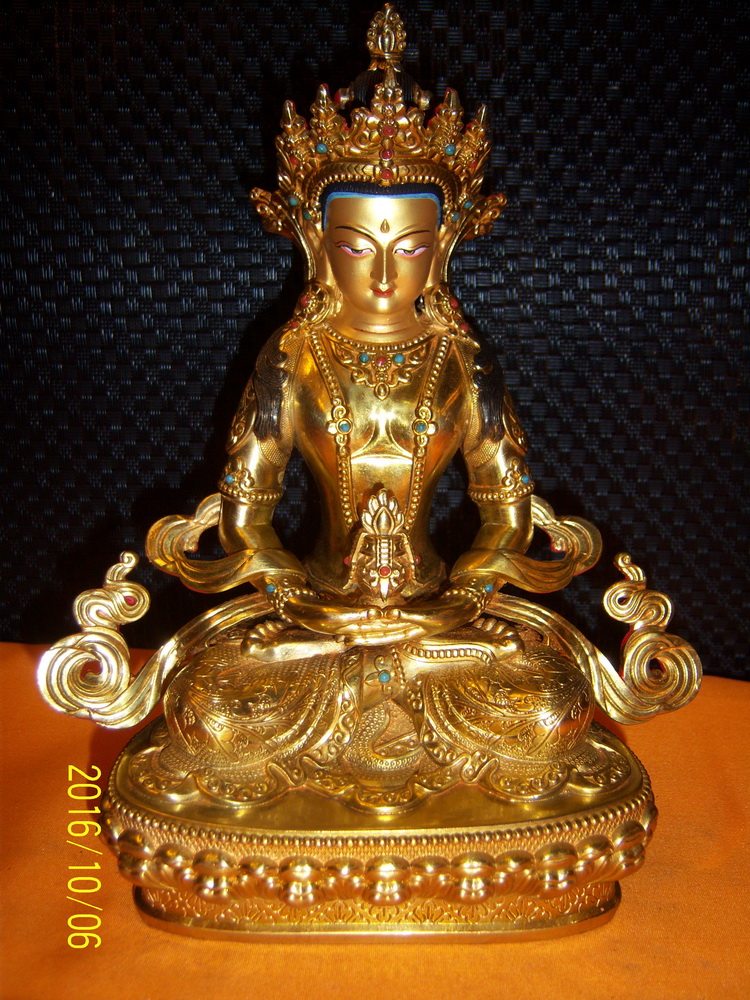 Tibetan Buddhist Tantric Buddha statue pure copper Nepal craft Full gilt mud gold face Longevity Buddha 21 cm