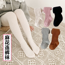 Childrens pantyhose girls leggings spring and autumn cotton thin style outside foreign baby conjoined socks dance White