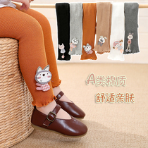 Spring and Autumn Girls Knitted Cotton Pants Children Cartoon Baby Pantyhose Small Baby Cotton Lace ankle-length pants