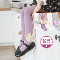 Girls pantyhose knitted cotton spring and autumn thin childrens leggings socks Princess bow