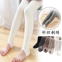 Spring and Autumn Girls Vertical Bar Foot Leggings Pantyhose Childrens Cotton Embroidery Small Middle and Big Children Thin Wear Pants