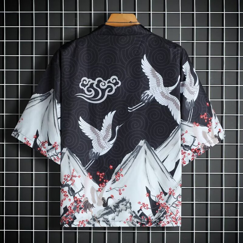 Japanese Retro Ukiyo-E Style Robe Kimono Shirt for Men and Women, Chinese Style Loose Three-Quarter Sleeve Shirt, Student Jacket Trendy Japanese Retro Ukiyo-E Style Robe Kimono Shirt for Men and Women, Chinese Style Loose Three-Quarter Sleeve Shirt, Student Jacket Trendy