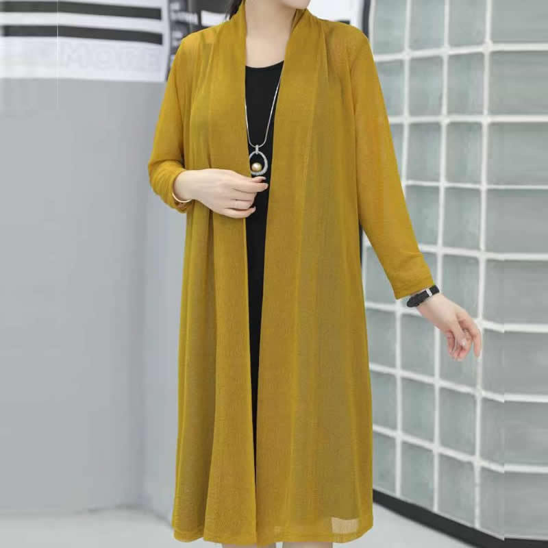 2023 Spring/Summer New Fashion Versatile Stylish Solid Color Mid-Length Shawl Women's Long Sleeve Loose Cardigan