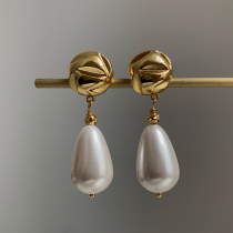 BOONEE◆ Original design of the high - level wind commuter pearl temperament earrings 925 ear - nails long ear - accessories