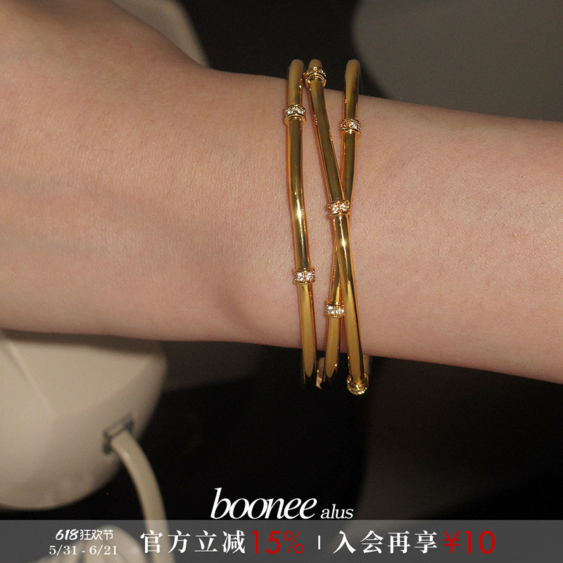 Boonee Alus Design Gold Bracelet with Diamond Inlay for Women, Zircon Old Money Bracelet, Light Luxury High-End Jewelry Boonee Alus Design Gold Bracelet with Diamond Inlay for Women, Zircon Old Money Bracelet, Light Luxury High-End Jewelry