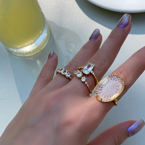 BOONEE light luxury design sense crystal gem retro high-end ring fashion personality Net red exquisite ring female tide