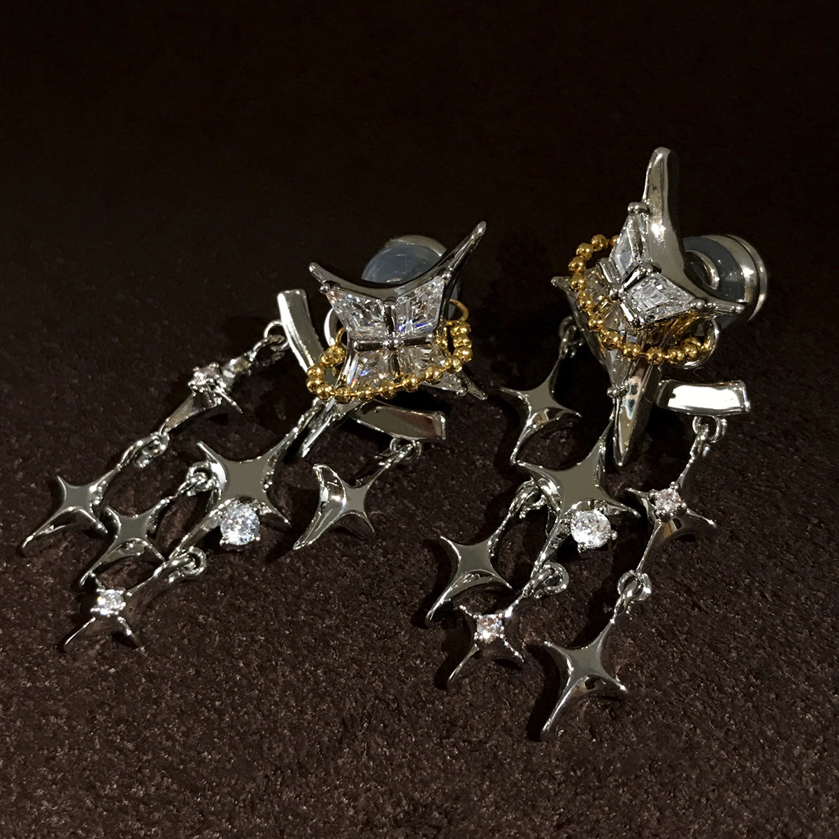 BoonEE◆ Original mysterious planet series kite zirconite star high sense two wear flux earrings