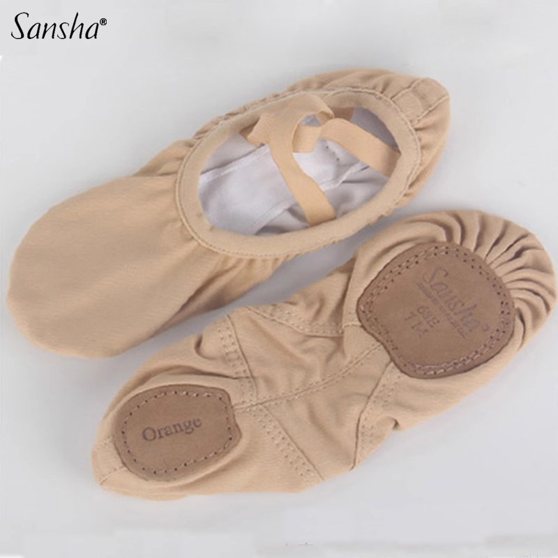 Sansha Ballet Elastic Fabric Lace-Free Dance Shoes for Women, Soft Sole, Nude Color, Professional Practice and Exam Cat Paw Shoes