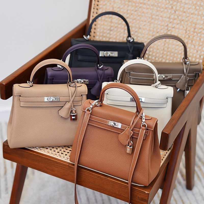 Teacher Lu|Imported Togo Cowhide Wax Thread Hand-Stitched 25/28cm Single Shoulder Crossbody Handbag Kelly Platinum Bag Teacher Lu|Imported Togo Cowhide Wax Thread Hand-Stitched 25/28cm Single Shoulder Crossbody Handbag Kelly Platinum Bag