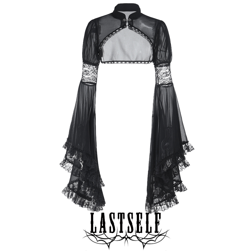 Lastself Witchcraft Grandma Vintage Style Lace Flared Sleeve Blouse Subculture Gothic Slimming Top for Women