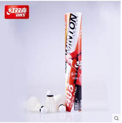DHS Red Double Happiness 403 Badminton Durable King Premium Goose Feather Ball 12 Packs Special Ball for Training and Competition
