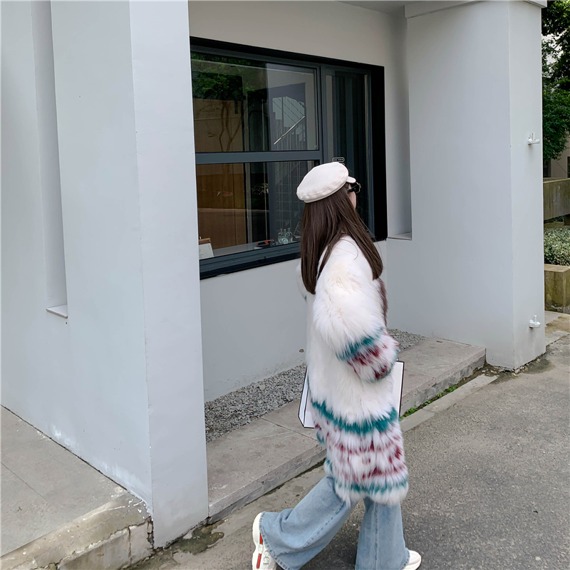 2022 catwalk style new fur woven fox fur silver fox coat women's mid-length whole leather genuine fur coat trendy