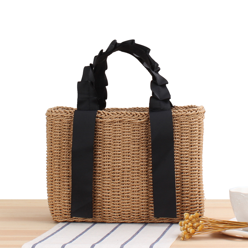 The Store Manager Recommends the New Simple Hand-Held Paper Rope Woven Bag with Ribbon, Solid Color Handbag, Casual Beach Bag for Women