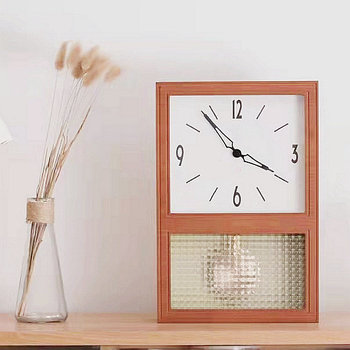 Japanese-Style Wooden Living Room Swing Clock, Bedroom Retro Silent Movement, Desktop Table Clock, Wooden Clock