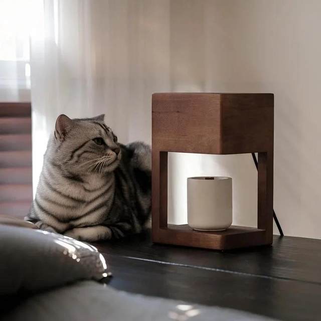 Walnut Wood Flameless Aromatherapy Candle Warmer Lamp, Timed Bedside Table Lamp, Wax Melting Lamp, Ambient Light, Night Light