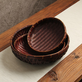 Old tea tray snack plate dessert bowl bamboo weaving
