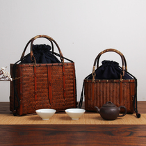 Handmade retro Japanese bamboo woven tea bag Hand carry bag Tea ceremony utensils Portable storage bamboo bag Bamboo basket bag