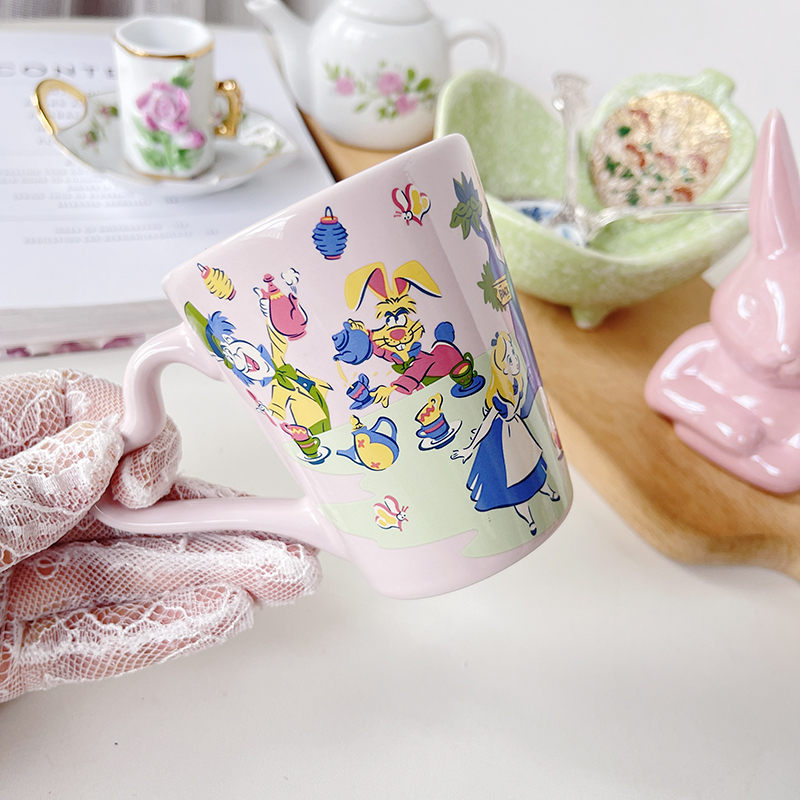 Export Pink Retro Alice in Wonderland Ceramic Mug Coffee Cup Water Cup Breakfast Cup Collectible