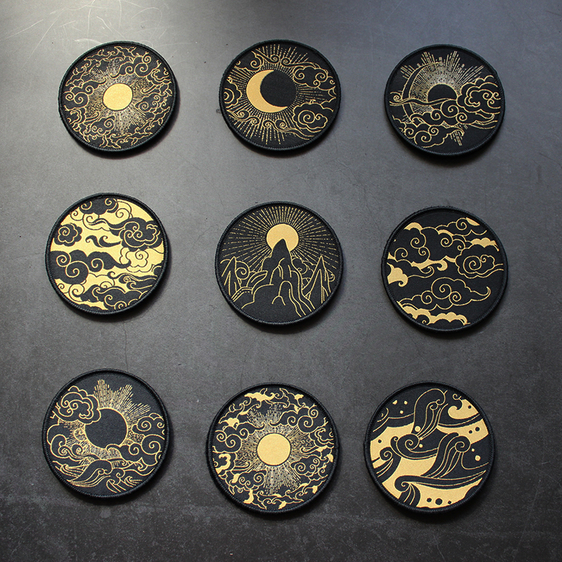 Spot Chinese element Xiangyun Weaving Mark Velcro Sun Moon Mountain Sea Wave Armband Morale Medal Creative patch