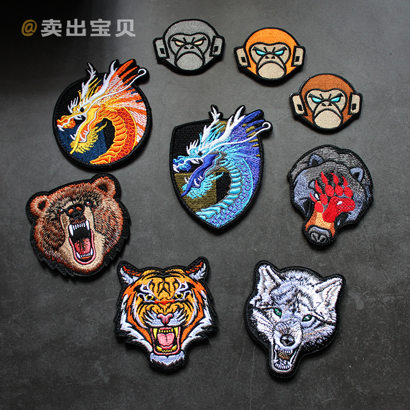 High quality embroidery Dragon Power Animal Head Velcro Chapter Tiger Head Badge Morale Patch DIY Sewing Cloth Sticker